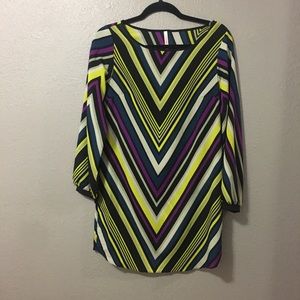 Renee C. Geometric dress multi color long sleeves